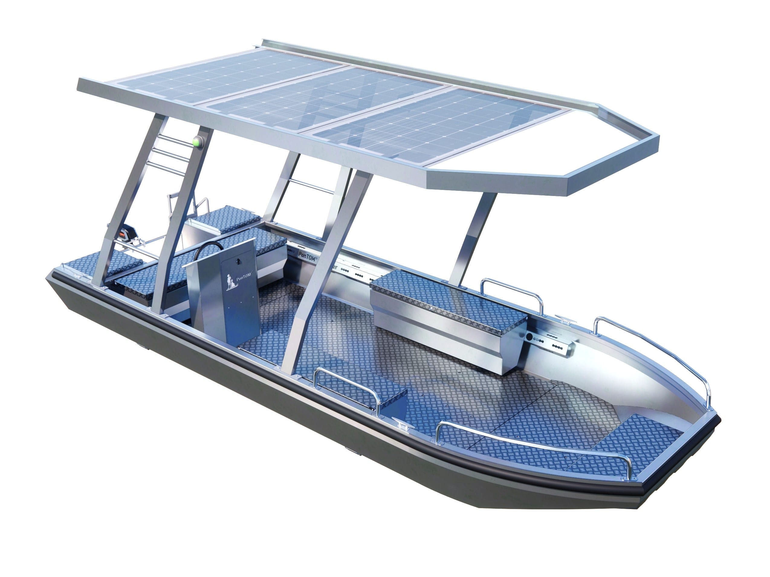 Solarboot aus Aluminium 5,6m x 2,0m - Elektroboot mit Solardach