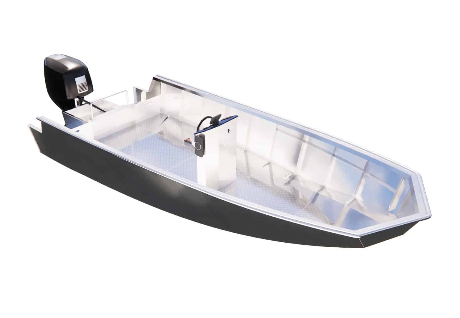 Isometrische Ansicht des PonTOM® Wallerboot 6.00 aus Aluminium