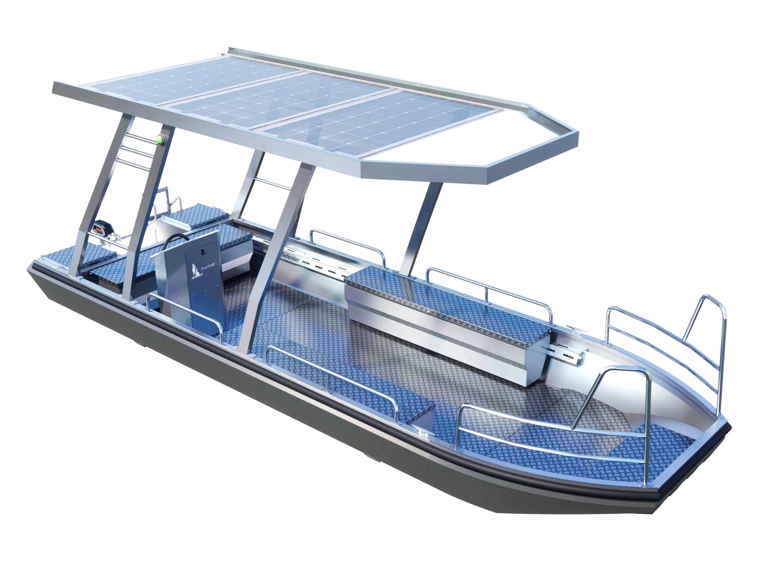 Solarboot aus Aluminium 6,3m x 2,0m - Elektroboot mit Solardach
