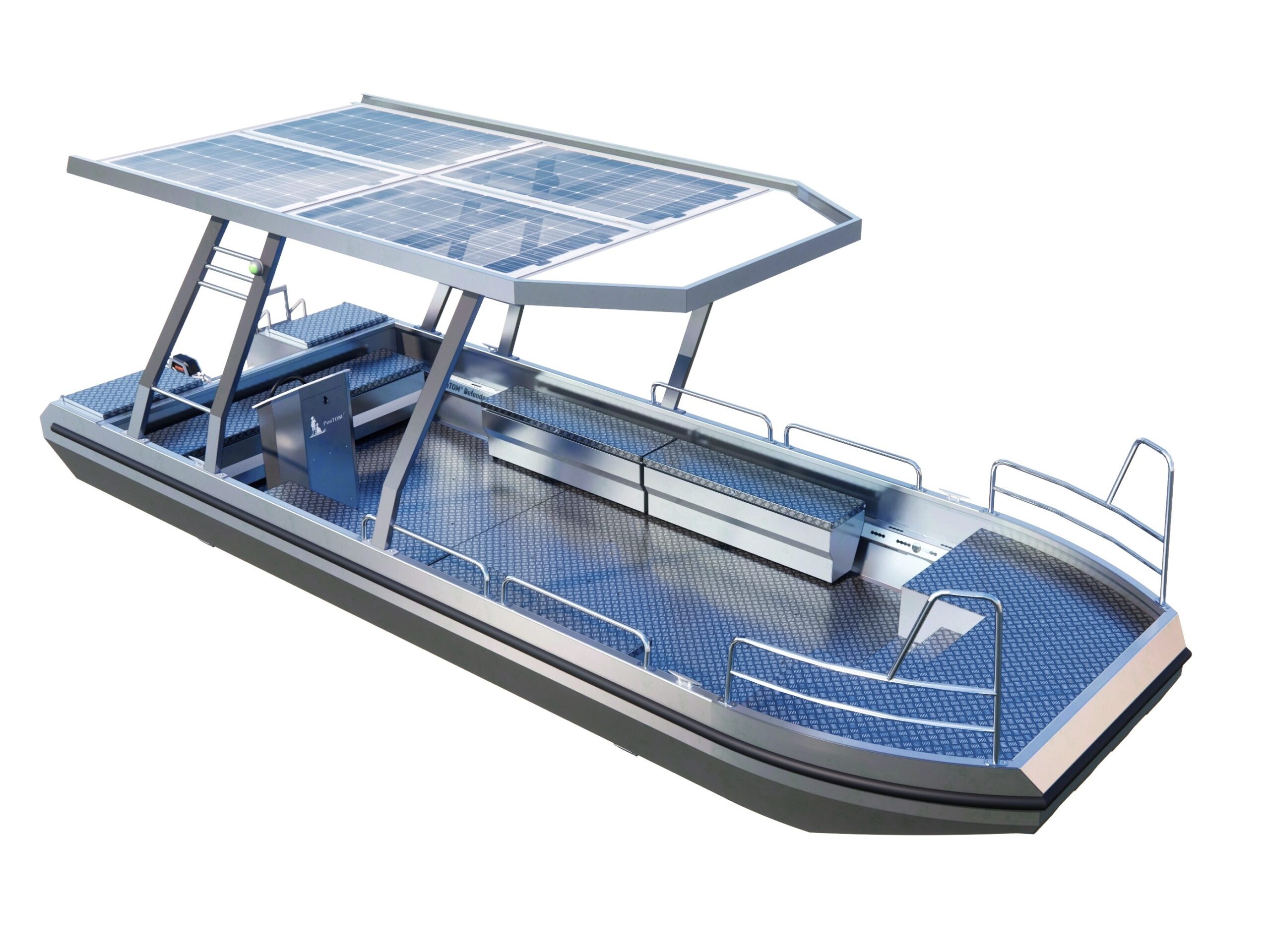 Solarboot aus Aluminium 7,0m x 2,5m - Elektroboot mit Solardach